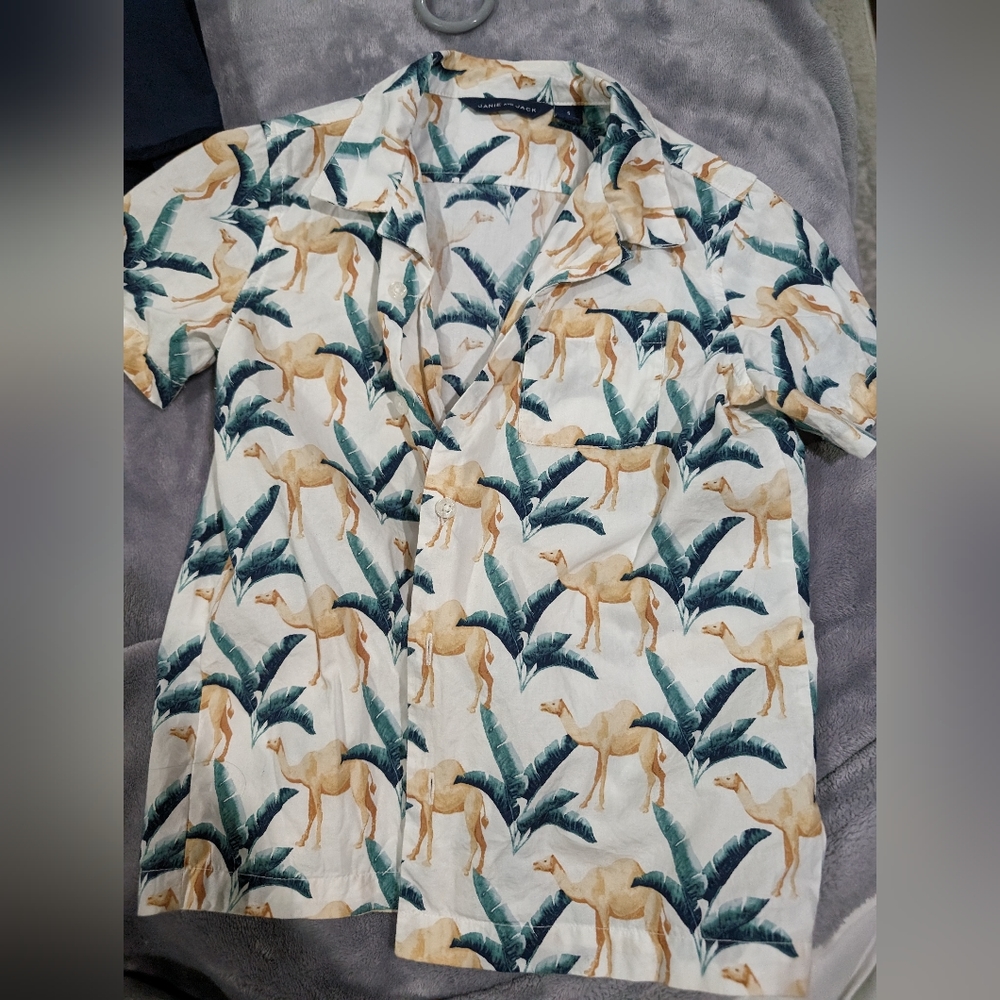 Boys short sleeve camel button down shirt